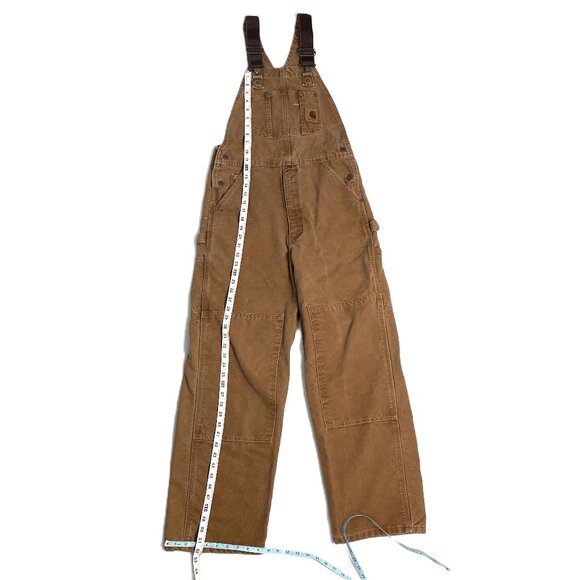 Carhartt Overalls Men’s 30x30 Duck Canvas Bib Double Knee Flannel Lined R42 BRN - Picture 8 of 16